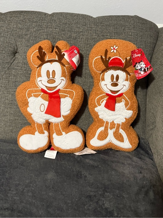 Disney Other - Disney Brown Mickey & Minnie gingerbread Plush Accent Pillows